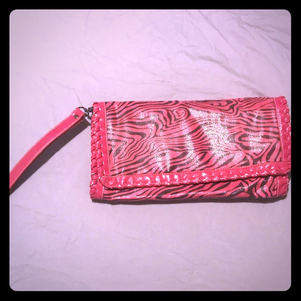Large Pink Zebra Print Wristlet